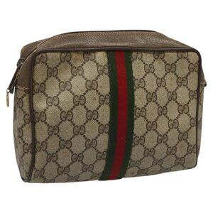 GUCCI GG Supreme Web Sherry Line Clutch Bag PVC Beige 89 01 012 Auth 112453